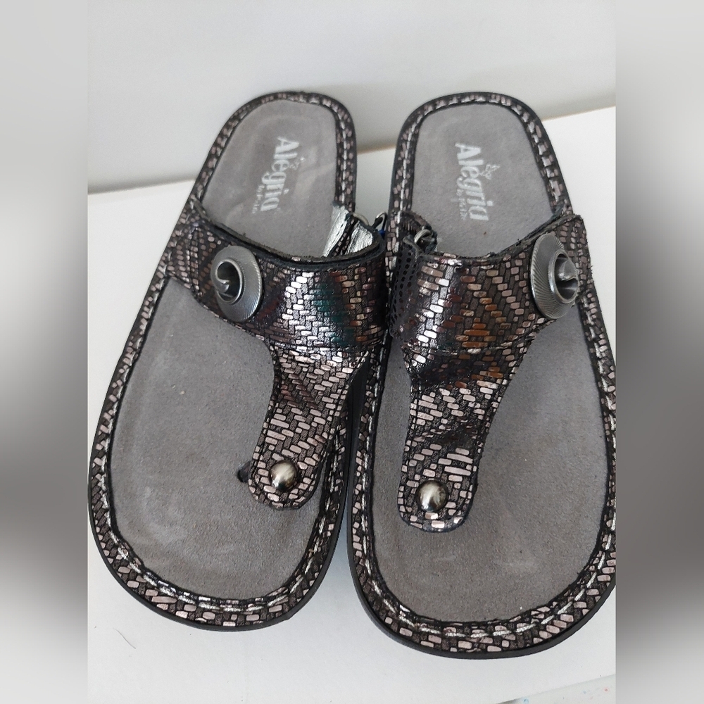 Alegria Black and Silver Woven Sandals